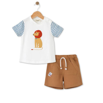 Lion Motif Embroidered T-shirt and Shorts Set
