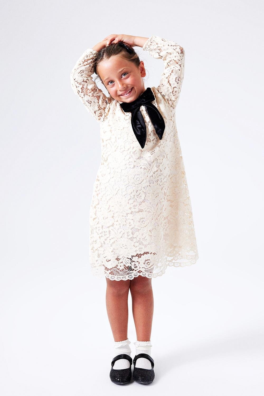 Lace Ruffled Bow Dress for Girls - Bessie