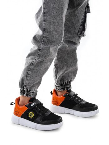 KIKO KIDS Black-Orange Velcro Mesh Sports Shoes for Boys 3011