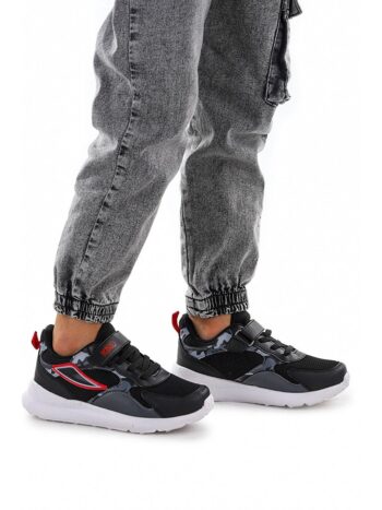 KIKO KIDS Black-Red Velcro Mesh Boys' Sports Shoes 3004