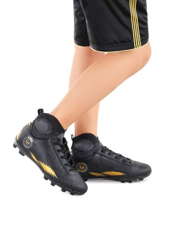 KIKO KIDS Black-Gold 142 FKP High-Top Cleats for Boys' Soccer on Grass Fields