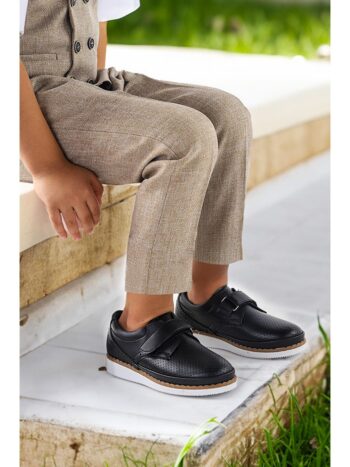 KIKO KIDS Black Velcro School Shoes for Boys 100 Leather