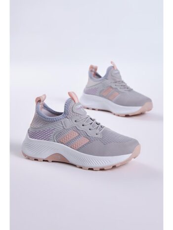 TONNY BLACK                                                                                         Gray Kids Unisex Ice Powder Comfortable Fit Breathable Fabric Lace-Up Sneakers