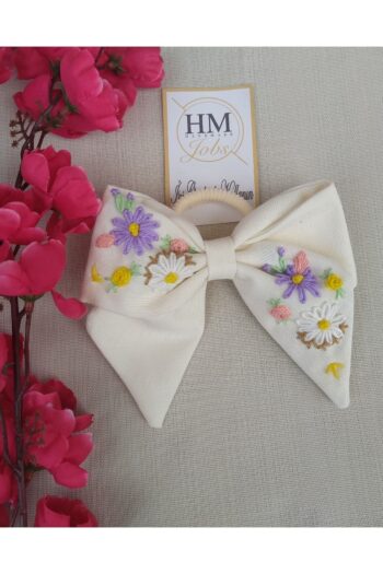 HandMadeJob Baby, Kids Hair Clip Purple and White Daisy Embroidered Beige