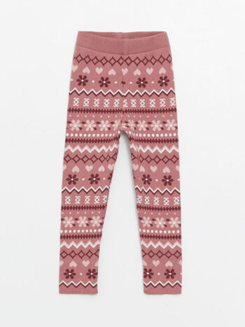 LCW Baby Pink Jacquard Patterned Waistband Leggings for Baby Girls