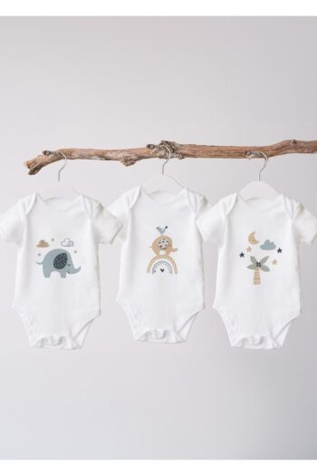 Lilabio %100 Organic Cotton 3-Pack Printed Short Sleeve Baby Bodysuit Elephant