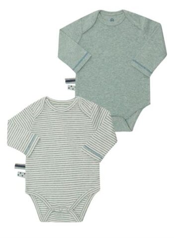 OrganicEra Organic Long Sleeve Baby Bodysuit 2-Pack, Aqua Melange