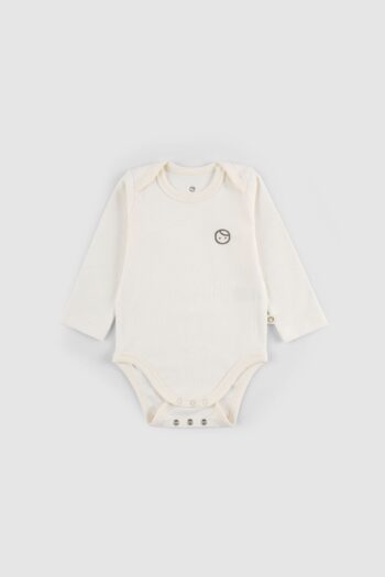 Long Sleeve Adjustable Snap Bodysuit Ecru Organic Cotton