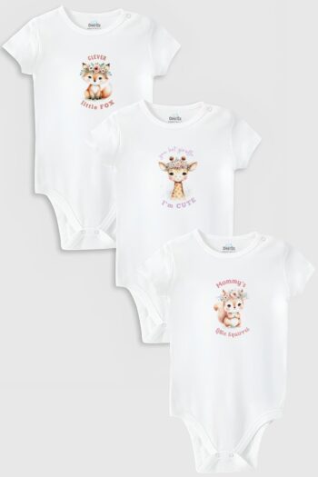 Overoz Organic 100% Cotton Cute Animal Printed 3-Piece Baby Bodysuit Set 5854-5855-5856