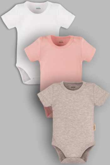 Overoz Organic 100% Cotton Plain White Pink Gray Melange Basic 3-Pack Baby Bodysuit