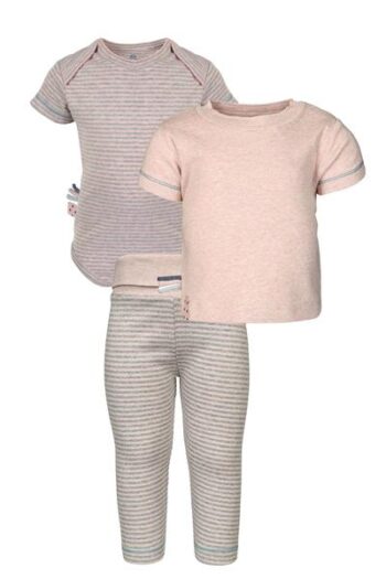 OrganicEra Organic Short Sleeve Bodysuit, Short Sleeve T-Shirt, Leggings, 3-Piece Set, Rose Melange