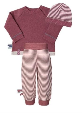 OrganicEra Organic Sweatshirt, Hat, Foldable Waist Pants, 3-Piece Set, Bordeaux Melange