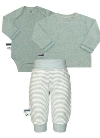 OrganicEra Organic Long Sleeve Bodysuit, T-shirt, Waist-Cuffed Pants, 3-Piece Set, Aqua Melange