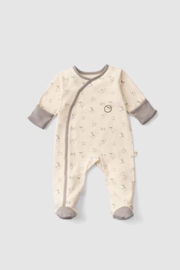 Organic Cotton Jumpsuit with Gloves and Feet - Small Cotton Print
