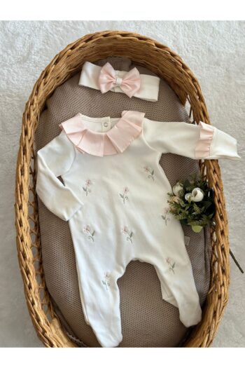 Mama Miel Baby Pink Daisy Embroidered Ruffled Collar Newborn Romper and Bandana