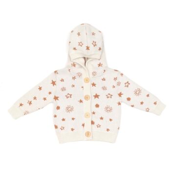 Hooded Patterned Organic Cotton Baby and Children's Cardigan Cream