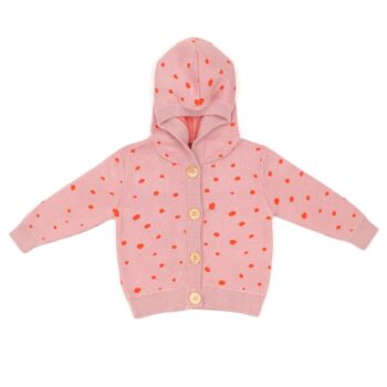 Hooded Patterned Organic Cotton Baby and Children's Cardigan Pink