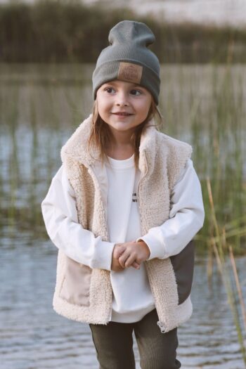 Collared Zip-Up Teddy Vest for Kids in Cream