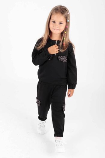 AHENGİM Kids Girls Printed Trend School Tracksuit with Pockets Ak2232