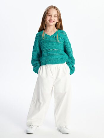 Dexia Green Cali - Knit Detail Openwork Pattern Knit Blouse - Green