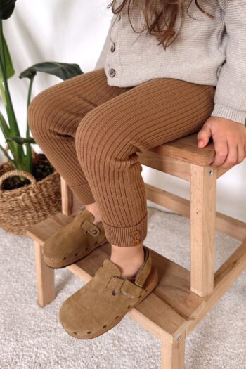 Monila Ribbed Fabric Button Detail Double-Leg Unisex Kids Leggings