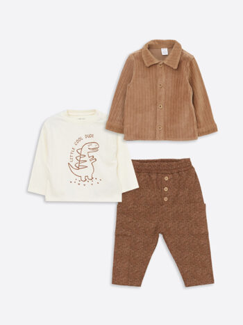 LCW Baby                                                                                        Open Beige Printed Boy Baby 3-Piece Set