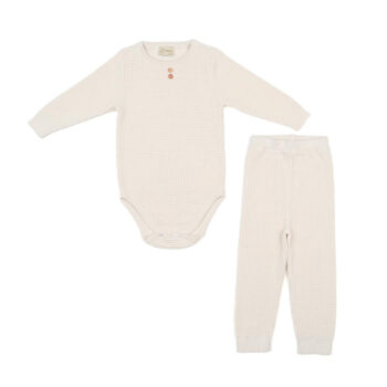 Organic Cotton Waffle Baby Set Cream