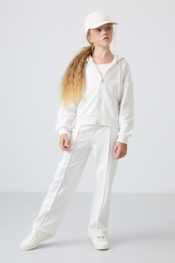 TOMMY LIFE Cream Cotton Soft Textured Standard Fit Embroidered Girls' Tracksuit - 75161