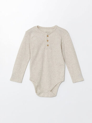 LCW Baby Cream Melange Long Sleeve Basic Girls' Bodysuit with Snap Closure
