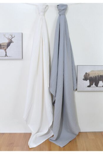Vita Cherie 2-Layer Muslin - Cream & Gray - 2 Pieces 100x100cm Crinkle Unisex Baby Blanket