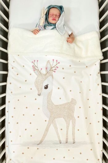Tuğba Kuğu Plush Double-Sided Blanket (80x120) - Iconic - Flowered Horned Bambi