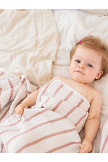 Caline Baby 4 Muslin Blanket 120x120cm - Blush Pink Stripe