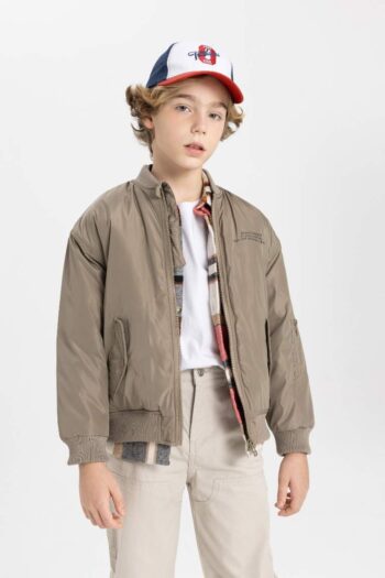 Boys' Water-Resistant College Collar Zip-Up Printed Lightweight Bomber Jacket with Double Pockets