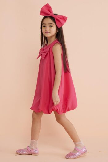 Fuchsia Bow Detailed Girls' Balloon Dress - Lolita