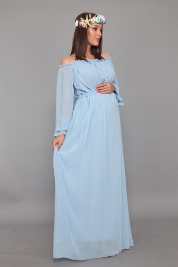 MODA LABİO Baby Blue Maternity Dress with Draping