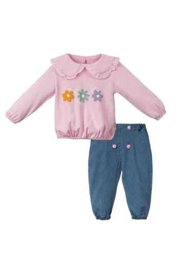 Lolons Flower Printed Denim Pant Set for Baby Girls