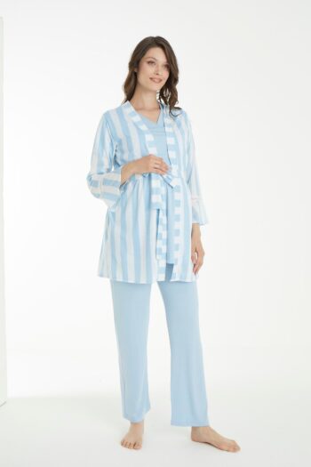 Miss World Lissa Blue Stripe Patterned Maternity and Nursing Pajama Set