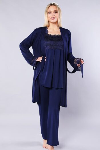 Emose Women's Navy Blue Maternity Pajama Set with Robe