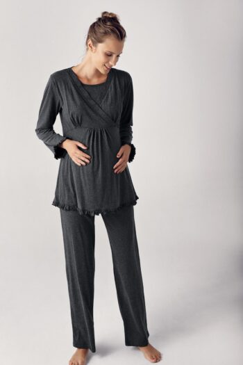 Increase Women's Long Sleeve Stretch Cotton Fabric Maternity Pajama Set 13201