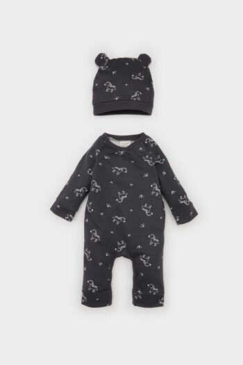 Baby Boy Newborn 2-Piece Set with Zebra Print Long Sleeve Romper and Hat