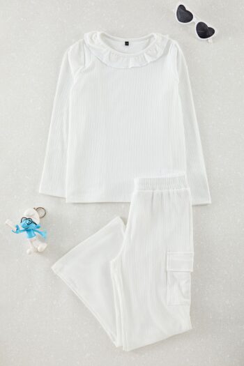 Cream Plain Knitted Top & Bottom Set TKDAW25AU00104