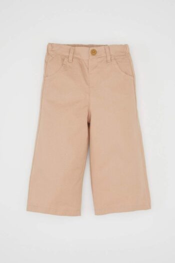 Baby Girl Regular Fit Stretch Band Hemmed Pocket Beige Gabardine Pants