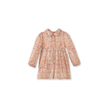 Floral Velvet Trimmed Cream Cotton Dress