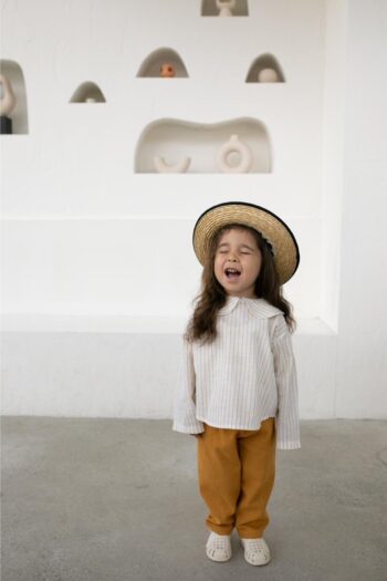 Blanie KIDS Baby Collar Raw Linen Girls' Blouse and Pants Set