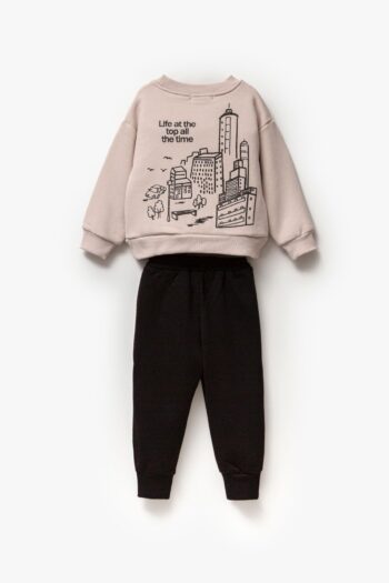 Magu Boys' Car Patterned Winter 3-Ply Brushed Cotton Sweatshirt Tracksuit Set