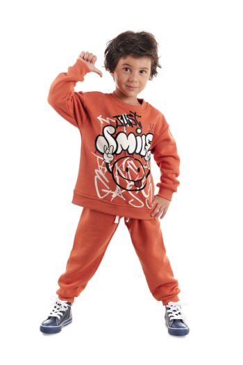 Denokids Just Smile Boys' Brick Red Tracksuit Set