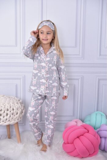 LILLYPICKA Girl's Cloudy Rabbit Print Gray Long Sleeve Pajama Set