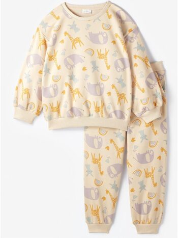 June Light Beige Child Safari Pattern Tracksuit Set