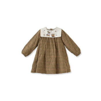 Brown Cotton Dress with Ekose Pattern