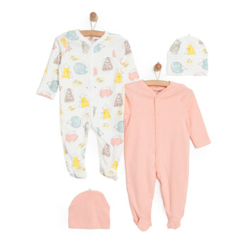 Newborn 2-Piece Footed Romper and Hat Set Unisex